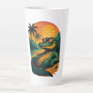Caneca De Café Latte Crocodilo de Verão sem fim - Retro