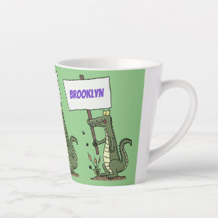 Caneca De Café Latte Crocodilo engraçado, alinhador com cartoon