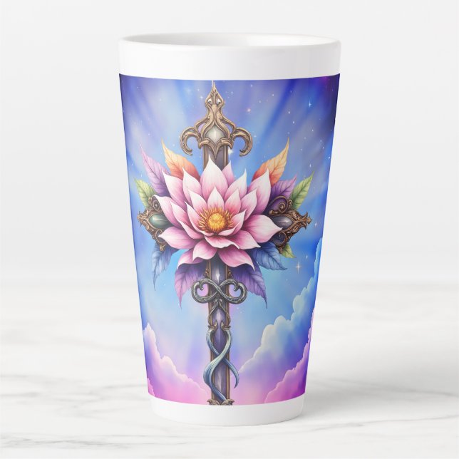 Caneca De Café Latte Cruz Celestial do Lótus (Frente)