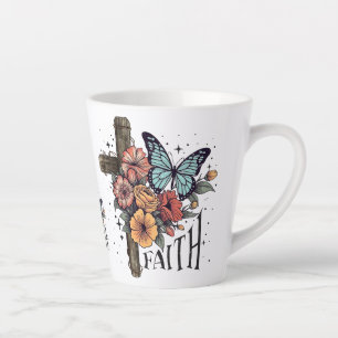 Caneca De Café Latte Cruz da Fé Floral