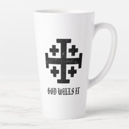 Caneca De Café Latte Cruz Deus Vult dos Cavaleiros Templários de Jerusa