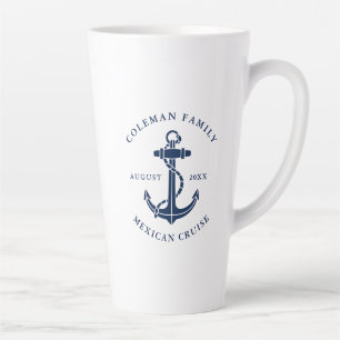 Caneca De Café Latte Cruzeiro de Família Personalizado Âncora Náutica S