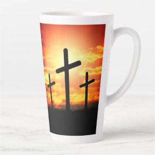 Caneca De Café Latte Cruzes, Silhuetas Sunset Painting-67137