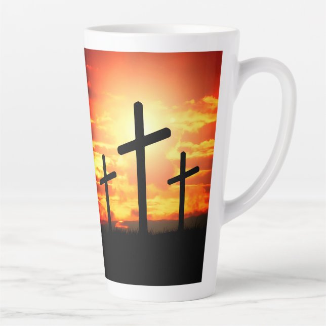 Caneca De Café Latte Cruzes, Silhuetas Sunset Painting-67137 (Direita)