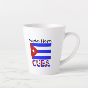 Caneca De Café Latte Cuba e Bandeira Cubana Azul Claro Personalizado