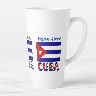 Caneca De Café Latte Cuba e Bandeira Cubana Azul Escuro Personalizada 