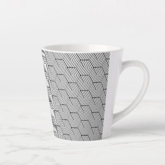 Caneca De Café Latte Cubo de Geometria de Linha de Padrão Preto Simples