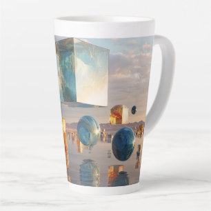 Caneca De Café Latte Cubos e Esferas Flutuantes Surrealistas