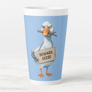 Caneca De Café Latte Cuidado Gansos – Ganso Bravo Engraçado
