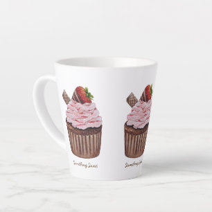 Caneca De Café Latte Cupcake De Morango Cento Em Aquarela 