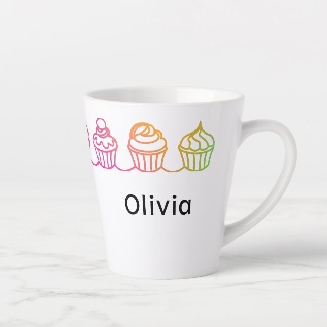 Caneca De Café Latte Cupcakes arco-íris personalizados lata (Direita)