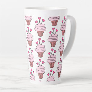 Caneca De Café Latte Cupcakes Bonitos Rosa E Branco