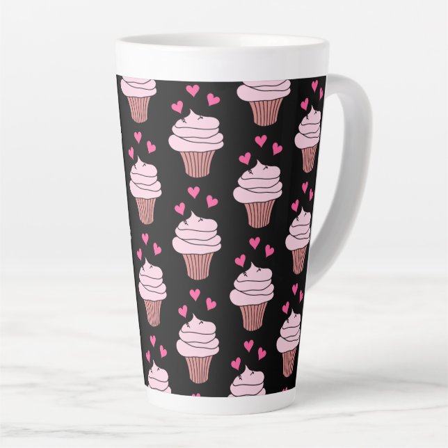 Caneca De Café Latte Cupcakes Cuxos Rosa E Preto (Ângulo direito)