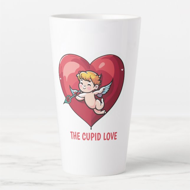 Caneca De Café Latte Cupido no Coração Vermelho (Frente)