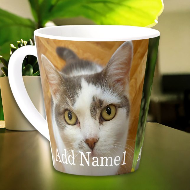 Caneca De Café Latte Custom 2 Photo and Text Personalized (Criador carregado)