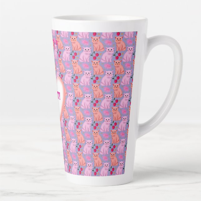 Caneca De Café Latte Custom Cute Cat Cherry Floral Pattern (Direita)