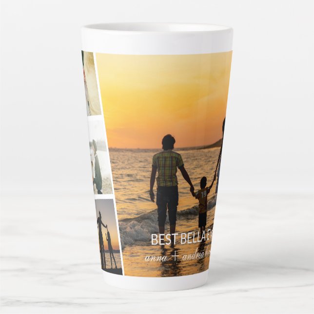 Caneca De Café Latte Custom Filmstrip Frames Photo Collage with Text (Frente)
