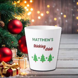 Caneca De Café Latte Custom Name Funny Thinking Drink Christmas Trees