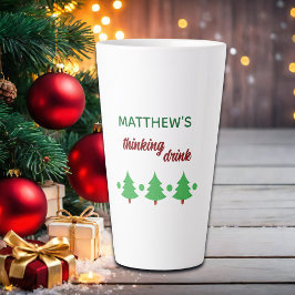 Caneca De Café Latte Custom Name Funny Thinking Drink Christmas Trees