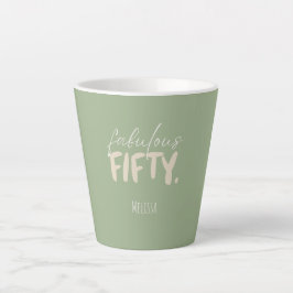 Caneca De Café Latte Custom Name - Sage Green Beige Fifty Latte Mug
