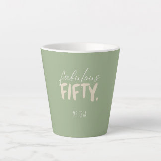 Caneca De Café Latte Custom Name - Sage Green Beige Fifty Latte Mug