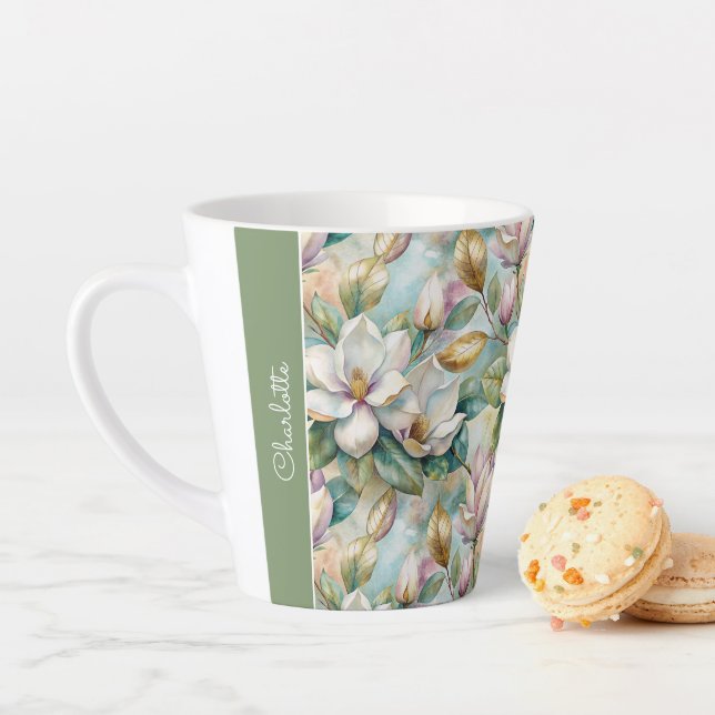 Caneca De Café Latte Custom Pattern Elegant Magnolia Flowers (In Situ)