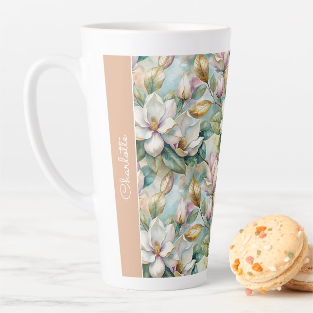 Caneca De Café Latte Custom Pattern Elegant Magnolia Flowers (In Situ)