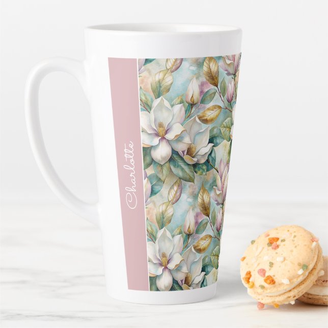 Caneca De Café Latte Custom Pattern Elegant Magnolia Flowers (In Situ)