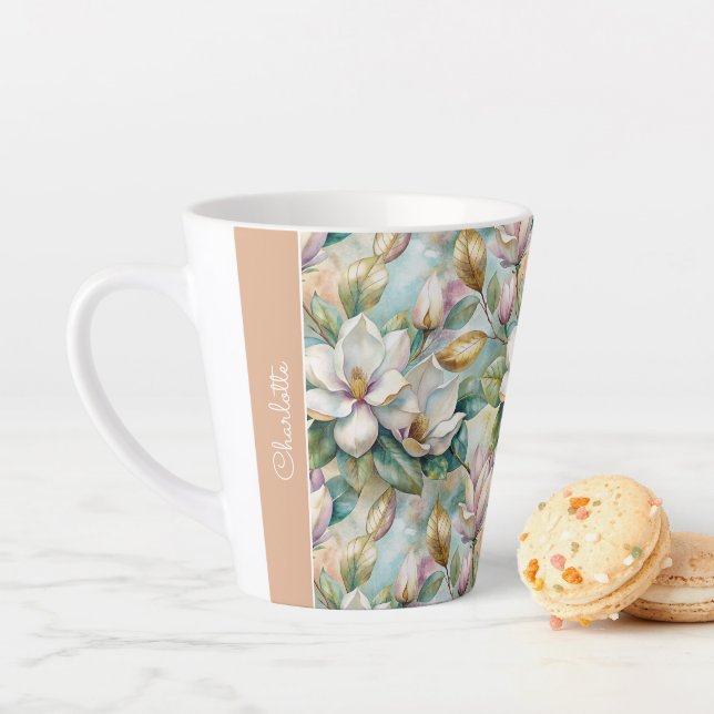 Caneca De Café Latte Custom Pattern Elegant Magnolia Flowers (In Situ)