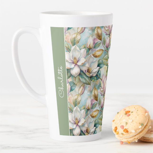 Caneca De Café Latte Custom Pattern Elegant Magnolia Flowers (In Situ)