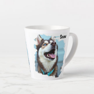 Caneca De Café Latte Custom Photo Dog Husky Name Blue Latte Mug