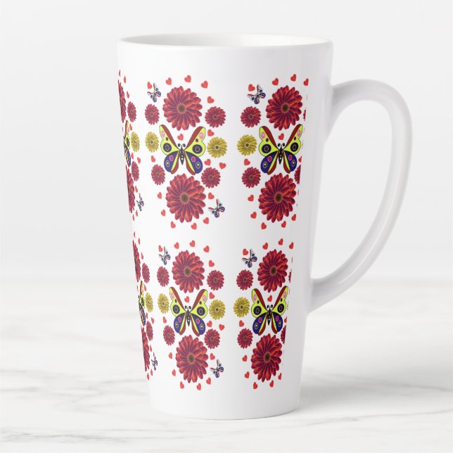 Caneca De Café Latte Custom Spring Butterfly Floral Gift  (Direita)