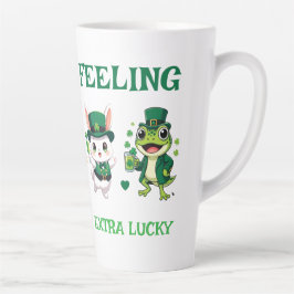 Caneca De Café Latte Custom Text St. Patrick's Day Frog and Bunny
