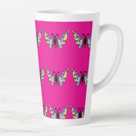 Caneca De Café Latte Custom Vibrant Modern Folk Butterfly Art