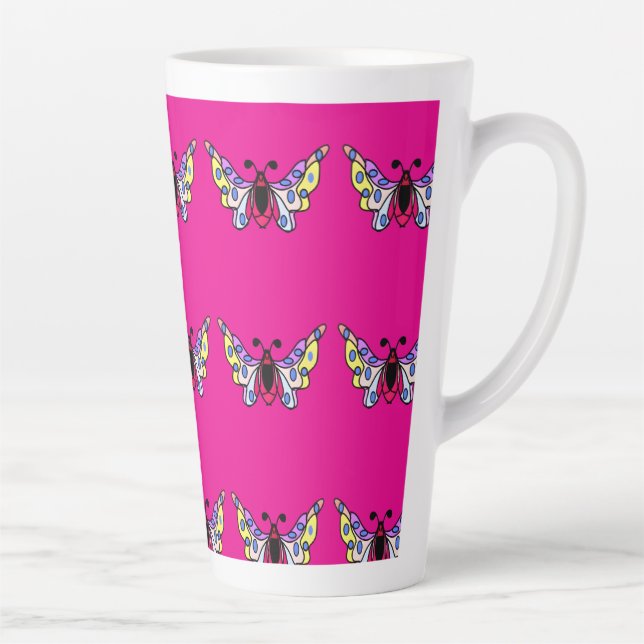 Caneca De Café Latte Custom Vibrant Modern Folk Butterfly Art (Direita)