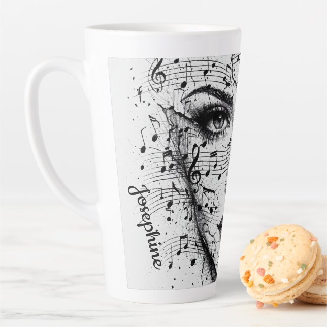 Caneca De Café Latte Customized Music Sheet Face Art Black White Artist (In Situ)