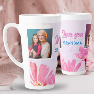 Caneca De Café Latte Cute Amor você Vovó Flores Rosa 2 Fotos
