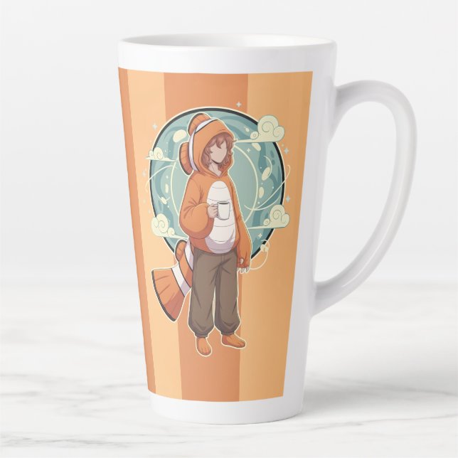 Caneca De Café Latte Cute Anime Boy in Clownfish Costume drinking Coffe (Direita)