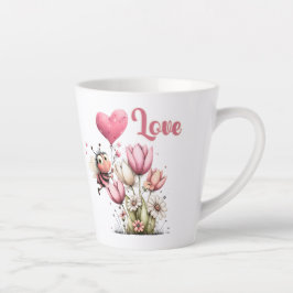 Caneca De Café Latte Cute Bee Love Heart & Floral 