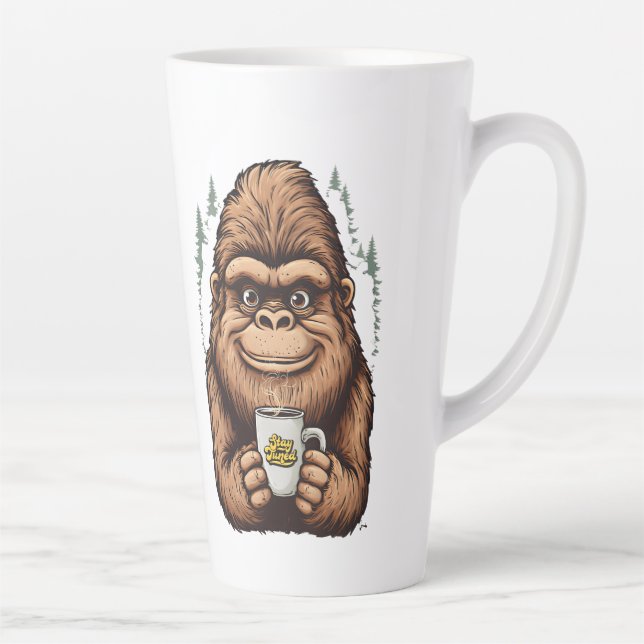 Caneca De Café Latte Cute Bigfoot Drinking Coffee  Funny Sasquatch  (Direita)