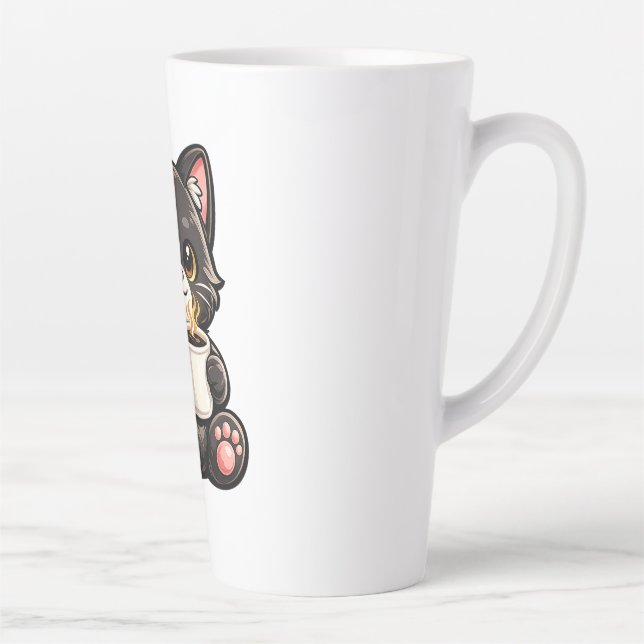 Caneca De Café Latte Cute Black Cat with Coffee (Direita)