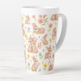 Caneca De Café Latte Cute Bunnies and Flowers Pattern