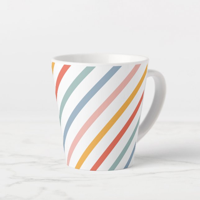 Caneca De Café Latte Cute Candy Striped Diagonal (Ângulo direito)