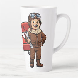 Caneca De Café Latte Cute Cartoon Mechanic with Red Car Illustration