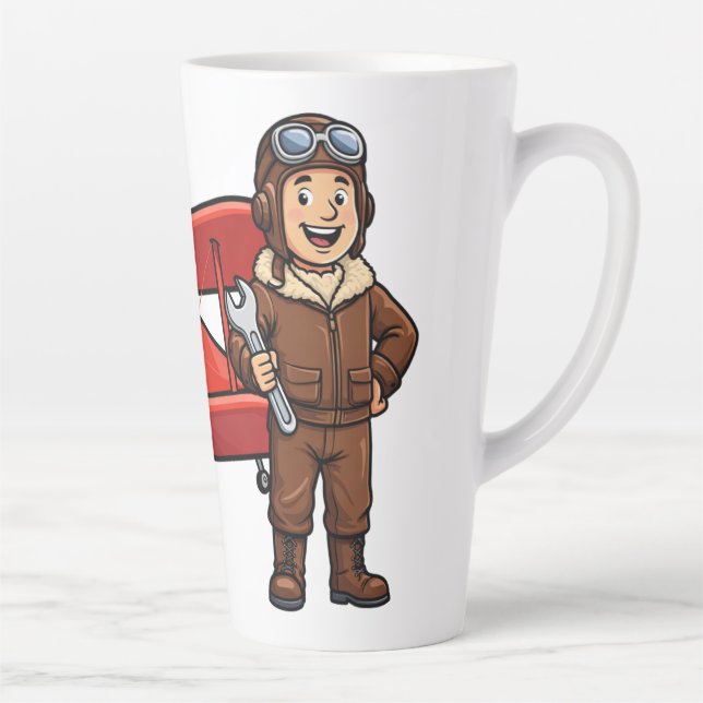 Caneca De Café Latte Cute Cartoon Mechanic with Red Car Illustration (Direita)