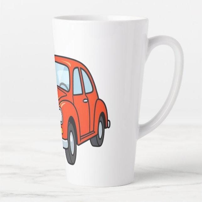 Caneca De Café Latte Cute Cartoon Mechanic with Red Car Illustration (Direita)