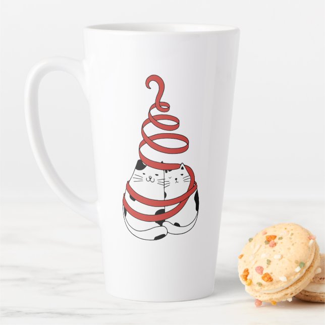 Caneca De Café Latte Cute Christmas cat couples in love minimalist  (In Situ)