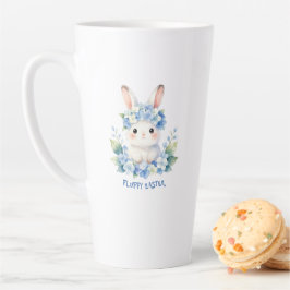 Caneca De Café Latte Cute Easter Bunny Watercolor with Hydrangea