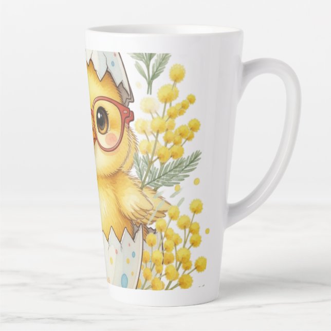 Caneca De Café Latte Cute Easter Chick Glasses Mimosa Bloom (Direita)