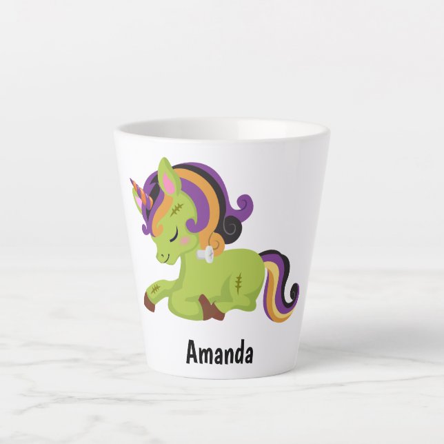 Caneca De Café Latte Cute Frankenstein Unicorn Halloween (Frente)
